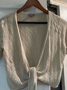 Ann Taylor Petite Beige Eyelet Knit Cardigan